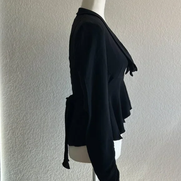 Paola Frani Black Draped Peplum Blouse – Made in Italy – Size 6 (IT 38) - Picture 4 of 10